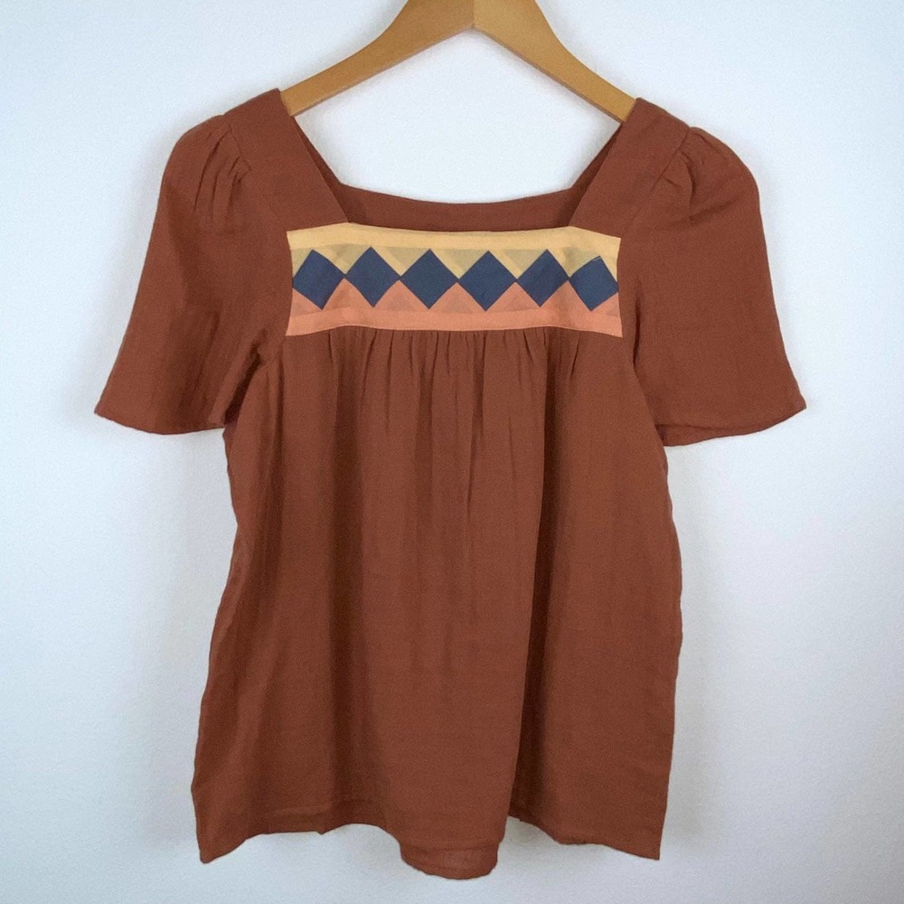 Xs Madewell Burnt Clay Rust Brown Patchwork Squar… - image 3